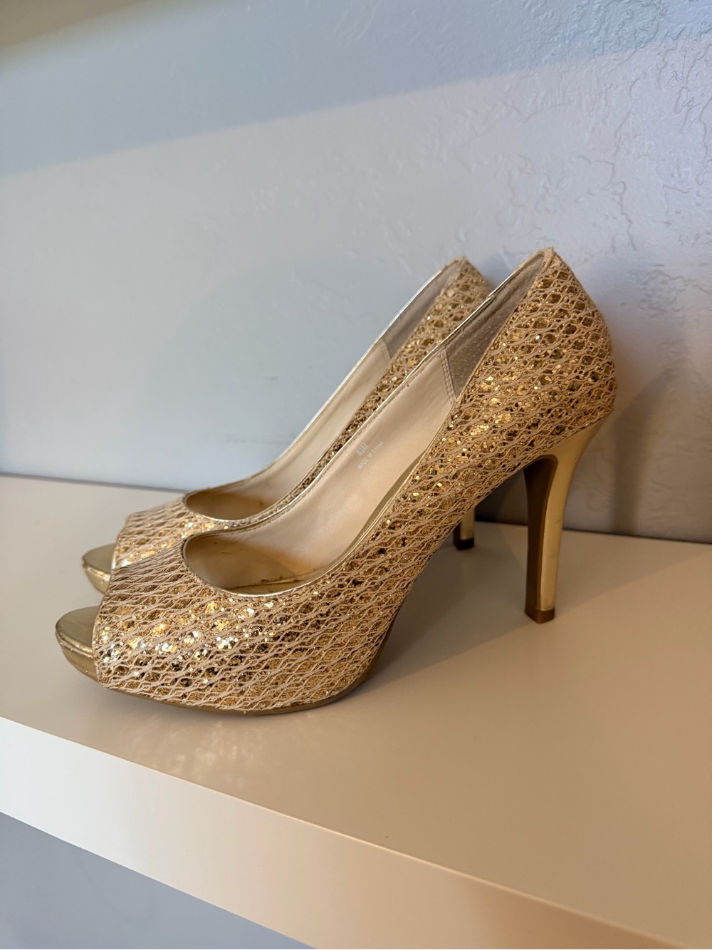 Audrey Brooke Metallic Gold Peep-Toe High Heels